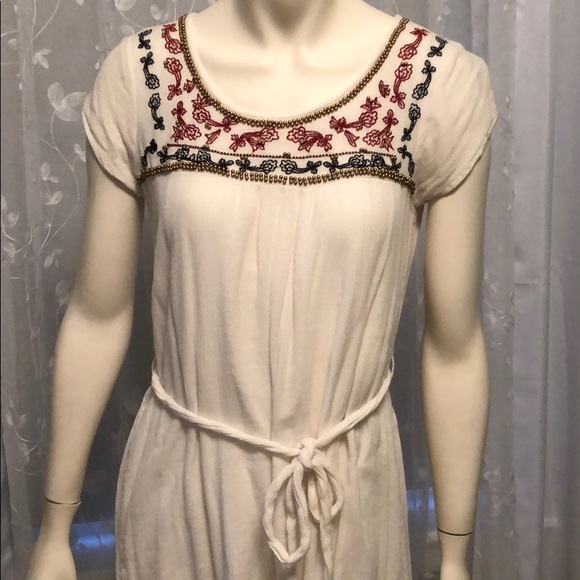 Mi AMI White Embroidered Dress w/ Gold Beading; S - Picture 3 of 4
